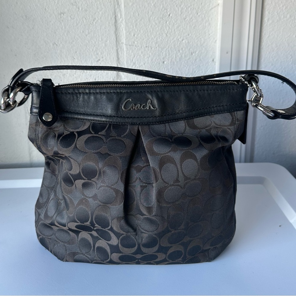 Coach Black Shoulder Bag with Monogram Pattern